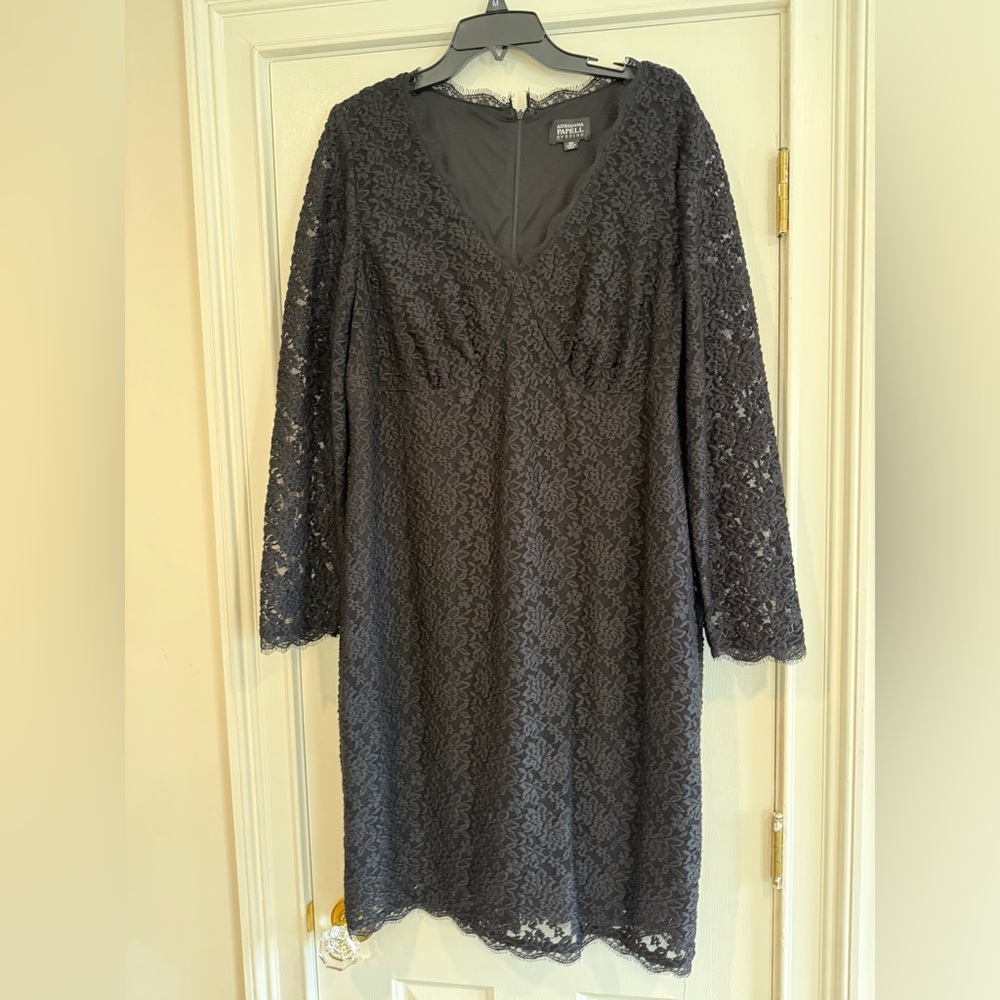 Adrianna Papell Black Lacr Long Sleeve Dress